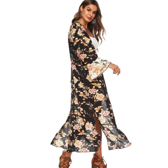 ⭐NEW, CHIC**- Floral Long Sleeve Side Slit Kimono | OFFERS WELCOME! - Picture 3 of 7